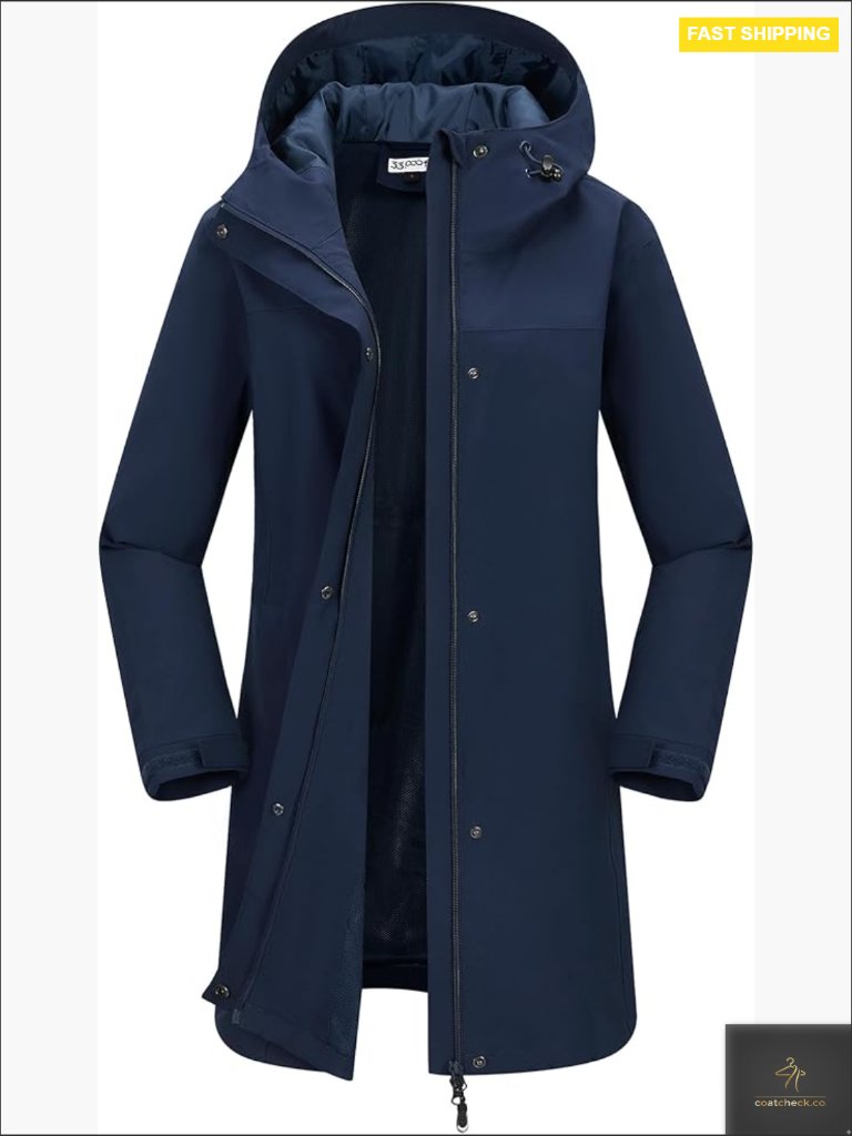 Women's Waterproof Long Rain Coat Breathable Jacket Hood Trench Windbreaker